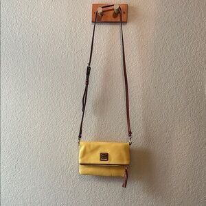 Dooney & Bourke Yellow and Brown Crossbody Bag with Fold-Over Flap